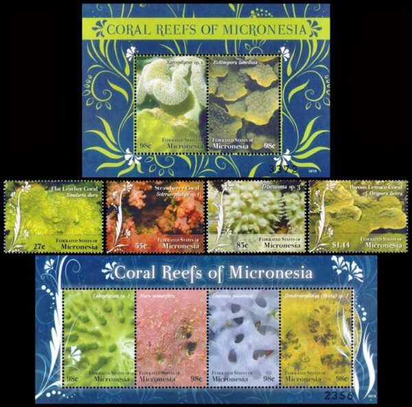 MICRONESIA/SELLOS, 2009 - FAUNA - CORALES - YV 173/33 + 1734/37 + BF176 - 4 VALORES + BLOQUE + HOJITA - NUEVO - MINT