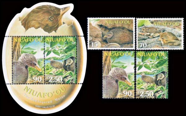 NIUAFO'OU (TONGA) SELLOS, 2002 - FAUNA EN PELIGRO DE EXTINCION - YV 292/95 + BF 34 - 4 VALORES + BLOQUE - NUEVO - MINT