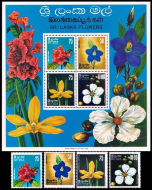 SRI LANKA/SELLOS, 1975 - FLORES - YV 461/64 + BF 4 - 4 VALORES + BLOQUE - NUEVO - MINT
