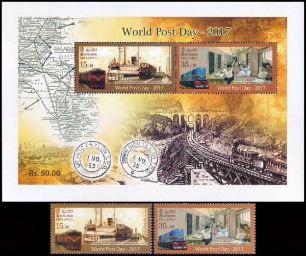 SRI LANKA/SELLOS, 2017 - MEDIOS DE TRANSPORTES POSTALES - YV 2123/4 + BF 159 - 2 VALORES + BLOQUE - NUEVO - MNH
