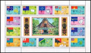 TUVALU/SELLOS, 1986 - BANDERAS - MAPAS - YV 386/99 - HOJITA - NUEVO - MINT