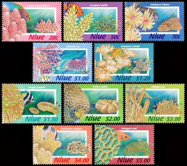 NIUE/SELLOS, 1996 - SELLOS ORDINARIOS - FAUNA MARINA - CORALES - PECES - YV 656/65 + 10 VALORES - NUEVO - MINT