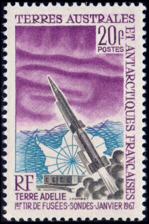 ANTARTIDA FRANCESA (T.A.A.F.) SELLOS, 1967 - MAPAS - PRIMER LANZAMIENTO DE COHETES SONDA - YV 23 - 1 VALOR - MINT