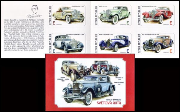 CZECH REPUBLIC/STAMPS, 2012 - TRANSPORT - OLD CARS - YV C 649 - BBOKLET - SELF ADHESIVE STAMPS