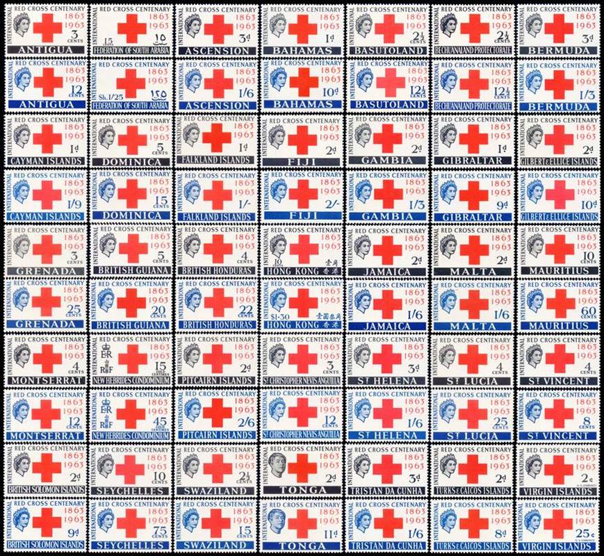 COLONIAS BRITANICAS/SELLOS, 1963 - CENTENARIO DE LA CRUZ ROJA - 70 VALORES - NUEVO - MINT