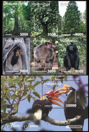 INDONESIA/SELLOS, 2019 - FLORA Y FAUNA - YV 2903/08 + BF 340 - 8 VALORES + BLOQUE - NUEVO - MINT