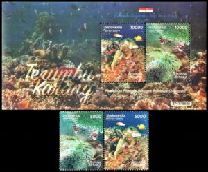 INDONESIA/SELLOS, 2017 - FAUNA MARINA - EMISION CONJUNTA CON SINGAPUR - YV 2860/61 + BF 333 - 2 VALORES + BLOQUE - NUEVO