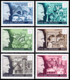 VATICANO/SELLOS, 1996 - SELLOS ORDINAROS - VIAJES DE S.S. JUAN PABLO II POR EL MUNDO - YV 1052/57 - 6 VALORES - MINT