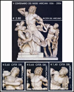 VATICANO/SELLOS, 2006 - ESCULTURA - LAOCOONTE Y SUS HIJOS - YV 1417/19 + BF 30 - 3 VALORES + BLOQUE - NUEVO - MINT