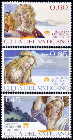 VATICANO/SELLOS, 2010 - PINTURA - SANDRO BOTTICELLI - YV 1516/18 - 3 VALORES - MINT