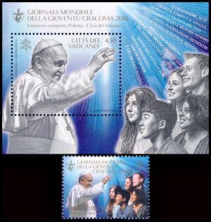VATICANO/SELLOS, 2016 - PAPA FRANCISCO - JORNADA MUNDIAL DE LA JUVENTUD - CRACOVIA - YV 1724 + F 1724 - 1 VALOR + BLOQUE - MINT