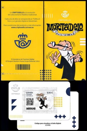 ESPAÑA/SELLOS, 2025 - CRIPTO SELLOS - HISTORIETAS - MORTADELO - PACK CON 1 SELLOS + CODIGO SELLO GEMELO DIGITAL