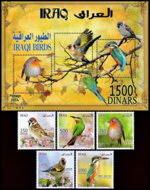 IRAK/SELLOS, 2015 - FAUNA - AVES - YV 1771/75 + BF 134 - 5 VALORES + BLOQUE - MINT