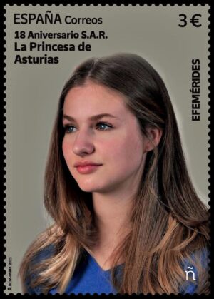 ESPAÑA/SELLOS, 2023 - 18 ANIVERSARIO DE LA PRINCESA LEONOR - PAPEL EFECTO BRILLANTE - YV 5463 - 1 VALOR - MINT