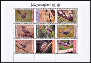 MYANMAR/SELLOS, 2025 - FAUNA - AVES - HOJITA - MINT