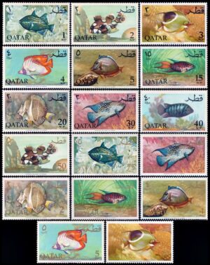 QATAR/STAMPS, 1965 - FISH OF THE PERSIAN GULF - AND 69/85 - SCOTT 69/85 - 17 VALUES - MNH