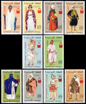 MARRUECOS/SELLOS, 1974 - TRAJES TIPICOS - YV 590/93 + 565/68 + 553/54 - 10 VALORES DEL BLOQUE 8 - MINT