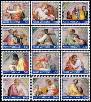 VATICANO/SELLOS, 1991 - RESTAURACION DE LA CAPILLA SIXTINA - MIGUEL ANGEL - YV 891/902 - 12 VALORES - MINT