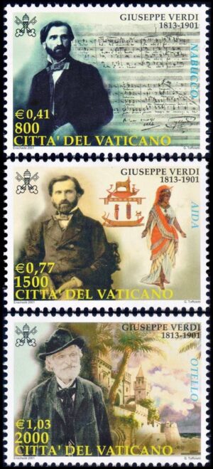 VATICANO/SELLOS, 2001 - MUSICA - OPERA - GIUSSSEPE VERDI - COMPOSITPOR - YV 1227/29 - 3 VALORES - MINT
