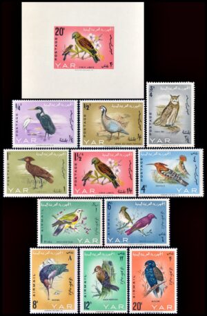 REPUBLICA ARABE DE YEMEN (YAR) SELLOS, 1965 - FAUNA - AVES - YV 103/8 + A 41/45 + BF 21 - 11 SELLOS + BLOQUE - MINT