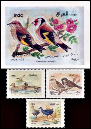 IRAK/SELLOS, 2000 - FAUNA - AVES - YV 1436/38 + BF 77 - 4 VALORES + BLOQUE - MINT