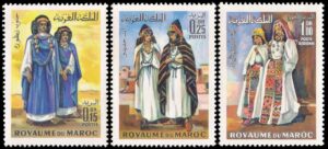 MARRUECOS/SELLOS, 1969 – TRAJES TIPICOS – YV 582/83 + A116 – 3 VALORES – MINT