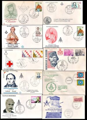 ITALY/ENVELOPES - LOT OF 10 ENVELOPES - FREEMASONRY - FIRST DAY ISSUE - 1960s, 70s AND 80s