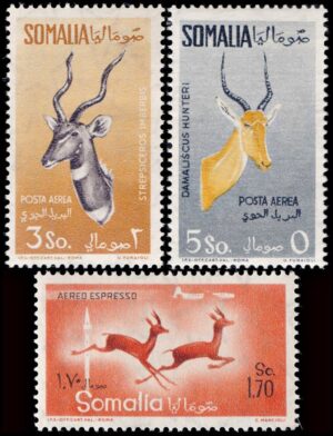SOMALIA ITALIANA/SELLOS, 1958-1959 - SERIE ORDINARIA - ANTILOPES - YV A72/74 - 3 VALORES - MINT