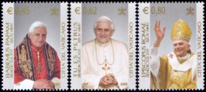 VATICAN/STAMPS, 2005 - HIS HOLINESS POPE BENEDICT XVI - YV 1380/82 - 3 VALUES - MNH