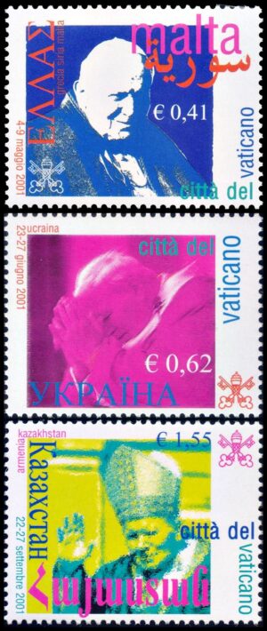 VATICANO/SELLOS, 2002 - LOS VIAJES DEL PAPA JUAN PABLO II - YV 1279/81 - 3 VALORES - MINT