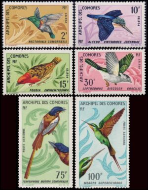 COMORES/SELLOS, 1967 - FAUNA - AVES YV 41/44 + A 20/21 - 6 VALORES - MINT
