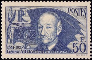 FRANCIA/SELLOS, 1938 – CLEMENT ADER – PIONERO DE LA AVIACION – YV 398a – 1 VALOR - PAPEL EPAIS - MINT