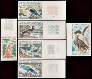 AFARS E ISSAS/SELLOS, 1967 - FAUNA - AVES - ARDILLA - YV 329/33 + A 56 SIN DENTAR - 6 VALORES - MINT
