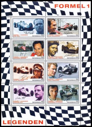 AUSTRIA/SELLOS, 2007 - LEYENDAS - GRANDES CAMPEONES DE FORMULA 1 - YV 2482/89 - HOJITA - MINT