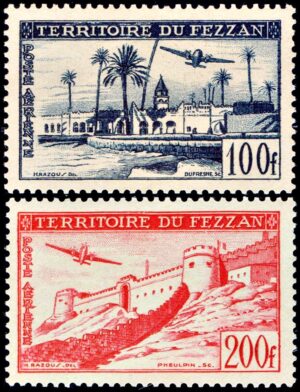 FEZZAN TERRITORY (LIBYA) STAMPS, 1951 - VIEWS - OASIS - FORT - YV A 6/7 - 2 VALUES - HINGED