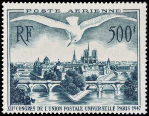 FRANCIA/SELLOS, 1947 – LOS PUENTES DE PARIS – AVES – YV A 20 – 1 VALOR – NUEVO CON BISAGRA