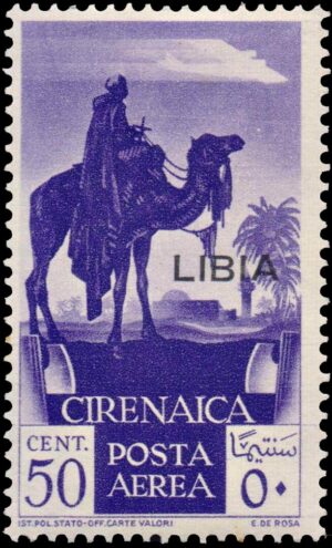 LIBIA/SELLOS,1936 - SELLO ORDINARIO - AEREO - JINETE DE CAMELLOS - Y A 3 - 1 VALOR - HINGED