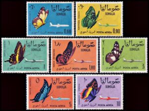 SOMALIA/SELLOS, 1961 - MARIPOSAS - AVIONES - YV A 8/14 - 7 VALORES - MINT