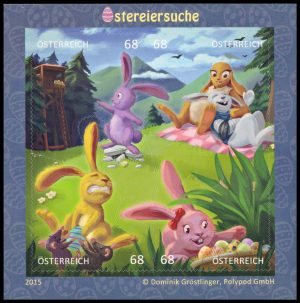 AUSTRIA/SELLOS, 2015 - PASCUAS - PUZZLE - YV 3028/31 - HOJITA - AUTOADHESIVO