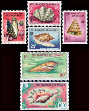 COSTA FRANCESA DE SOMALIA/SELLOS, 1962 - CARACOLES DE MAR - YV 311/14 + A 31/32 - 6 VALORES - MINT