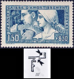 FRANCIA/SELLOS, 1928 – EL TRABAJO – CAISSE D’AMORTISSEMENT – YV 252 TIPO III – 1 VALOR - NUEVO CON BISAGRA