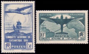 FRANCIA/SELLOS, 1936 – CRUCE DEL ATLANTICO SUR POR AVIONES FRANCESES – YV 320/21 – 2 VALORES – NUEVO CON BISAGRA