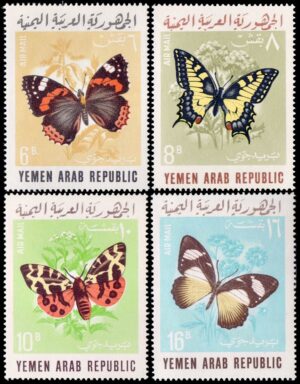 YEMEN (YAR) SELLOS, 1966 - FAUNA - MARIPOSAS - YV 56/59 - 4 VALORES - NUEVO - MINT