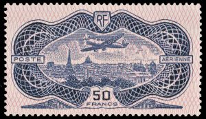 FRANCE/STAMPS, 1938 - MONOPLANE OVER PARIS - BURELAGE ROSE - YV A 15 - AIRMAIL - MNH