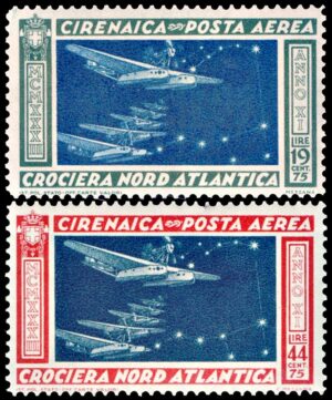 CIRENAICA (LIBIA) SELLOS, 1933 - COLONIAS ITALIANAS - VUELO A AMERICA DE LA ESCUADRA BALBO - Y A 18/19 - 2 VALORES - MINT