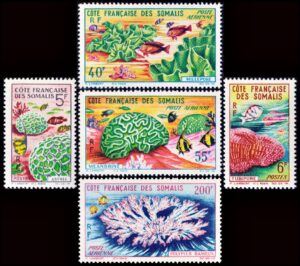 COSTA FRANCESA DE SOMALIA/SELLOS, 1963 - FAUNA - CORALES - YV 316/17 + A 34/36 - 5 VALORES - MINT