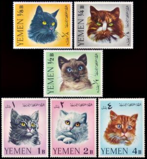 YEMEN/SELLOS, 1965 - FAUNA DOMESTICA - GATOS - YV 202/07 - 6 VALORES - MINT