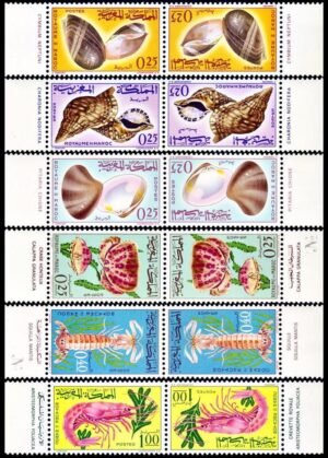 MARRUECOS/SELLOS, 1965 - CARACOLES Y CRUSTACEOS - FAUNA MARINA - YV 488A/93A - TETE BECHE - MINT
