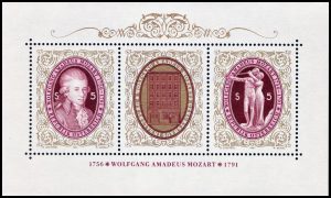 AUSTRIA/SELLOS, 1991 - MUSICA - WOLFGANG AMADEUS MOZART - COMPOSITOR - YV BF 15 - BLOQUE - MINT