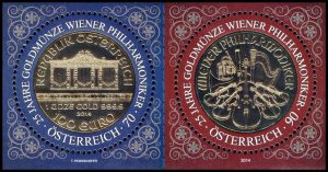 AUSTRIA/SELLOS, 2014 - NUISMATICA - FILARMONICA DE VIENA - YV 2998/99 - 2 VALORES - MINT